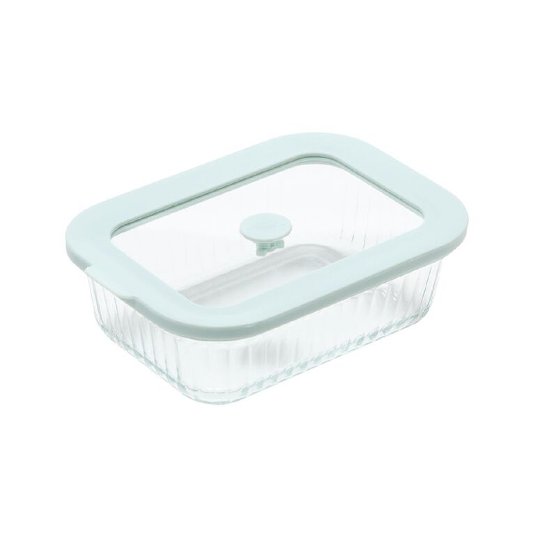 Living & Co Ribbed Rectangle Glass Food Storage Container 600ml, , hi-res