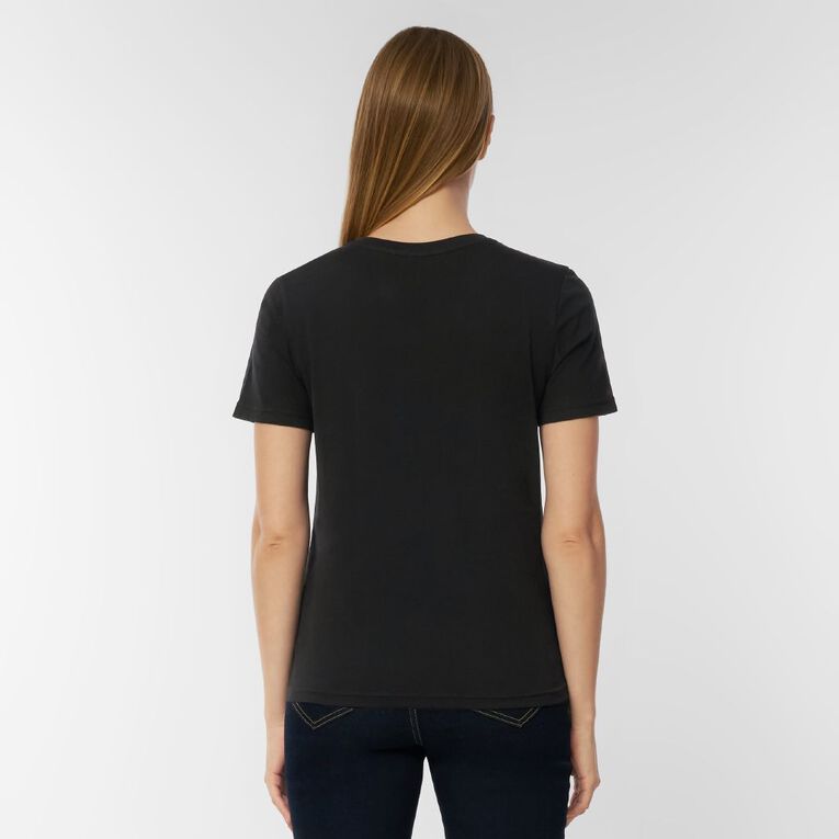 H&H Women's Short Sleeve V-Neck Cotton Tee, Black, hi-res
