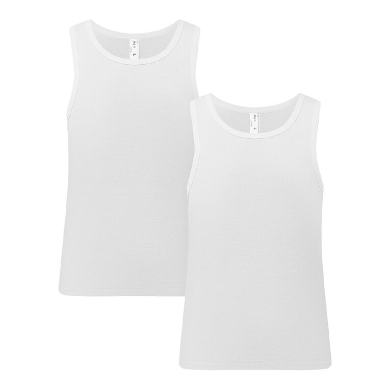 H&H Men's Singlet 2 Pack, White, hi-res