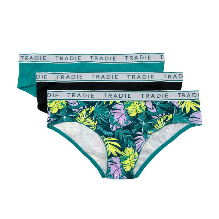 Tradie Women's Rib Boy Shorts 3 Pack, Black, hi-res