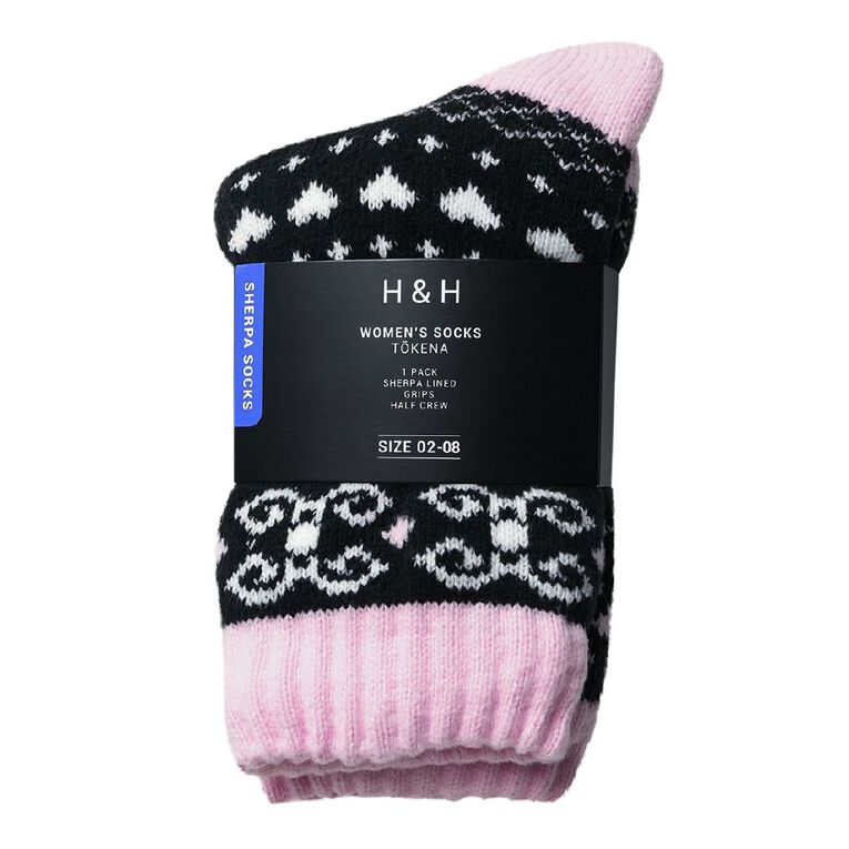 H&H Women's Sherpa Half Crew Socks 1 Pack, Black, hi-res