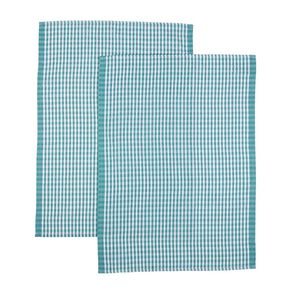 Living & Co Cotton Tea Towel XL Check Green 2 Pack