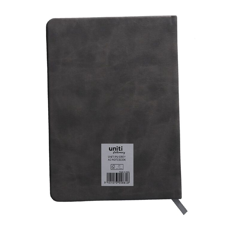 Uniti Stationery A5 Polyurethane Hard Cover Grey Notebook, , hi-res