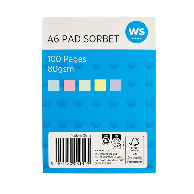 WS Paper Pad Sorbet Assorted A6, , hi-res