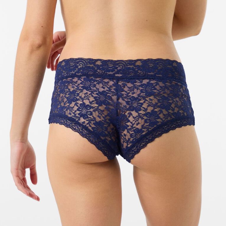 H&H Women's Poppy Lace Boyleg Briefs, Navy, hi-res