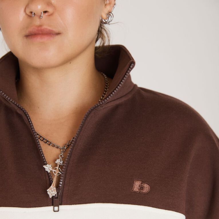 BRDRLESS Quin Crop 1/4 Zip Jumper, Mocha, hi-res