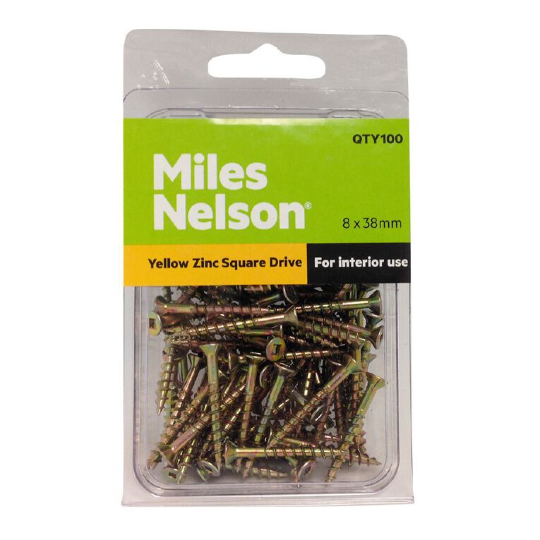 Miles Nelson Yellow Zinc Square Drive Screws 8mm x 38mm, , hi-res
