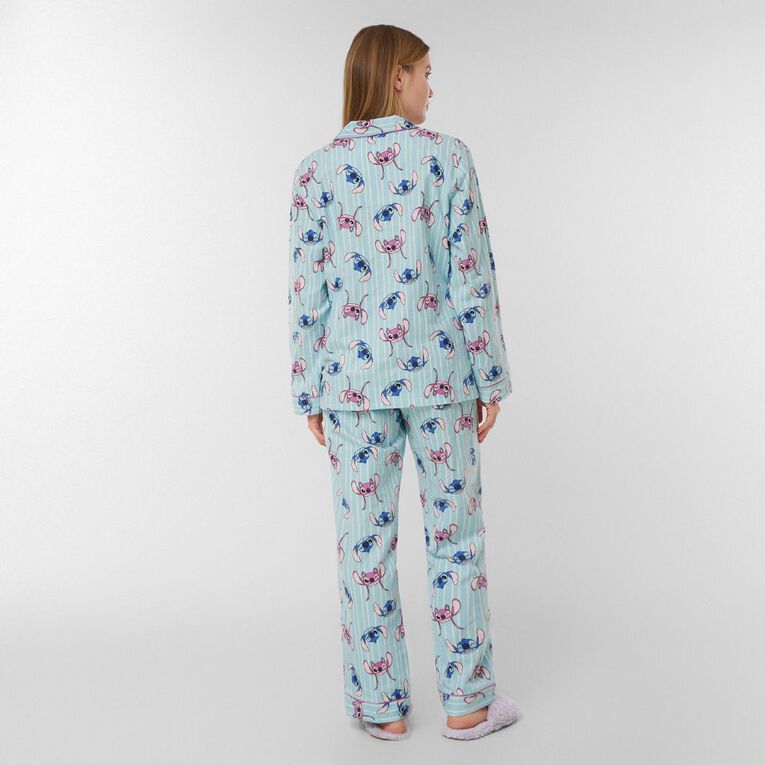 Stitch Women's Flannel Button Up Pyjama Set, Blue Light, hi-res