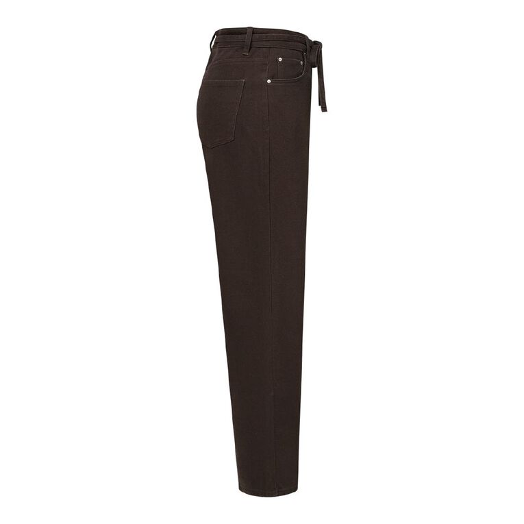 H&H Women's Mid Rise Belted Barrel Leg Jeans, Brown Dark, hi-res