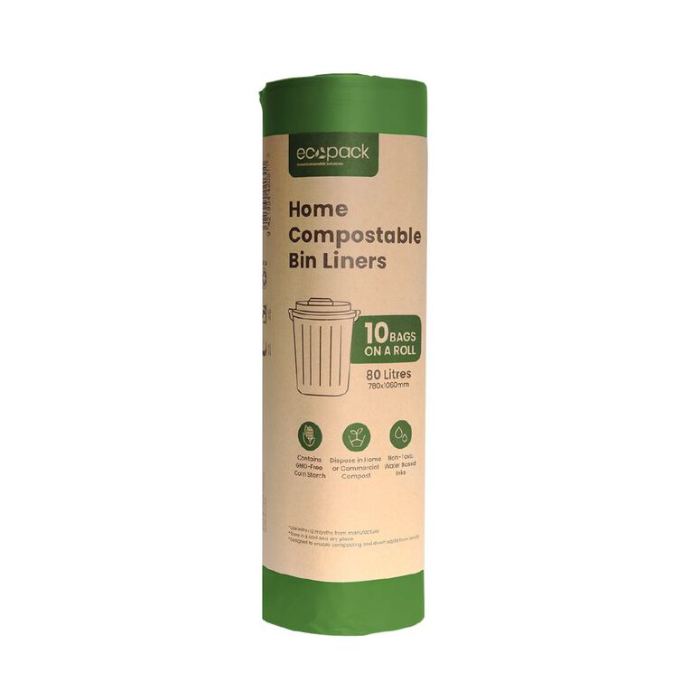 Ecopack Compostable Bin liners 80 Litres 10 pack, , hi-res