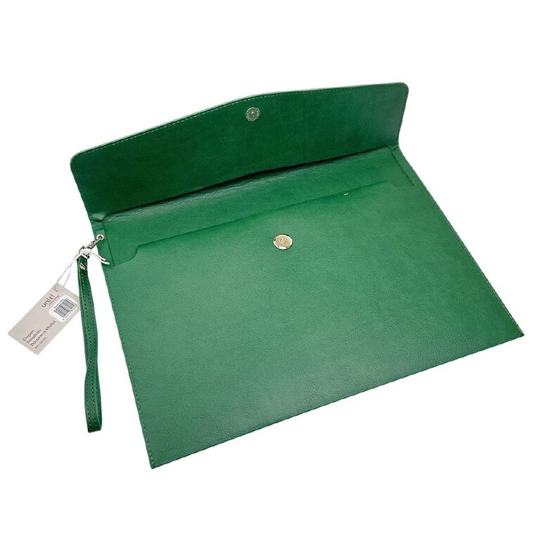 Uniti Stationery Pu Document Wallet A4 Green, , hi-res