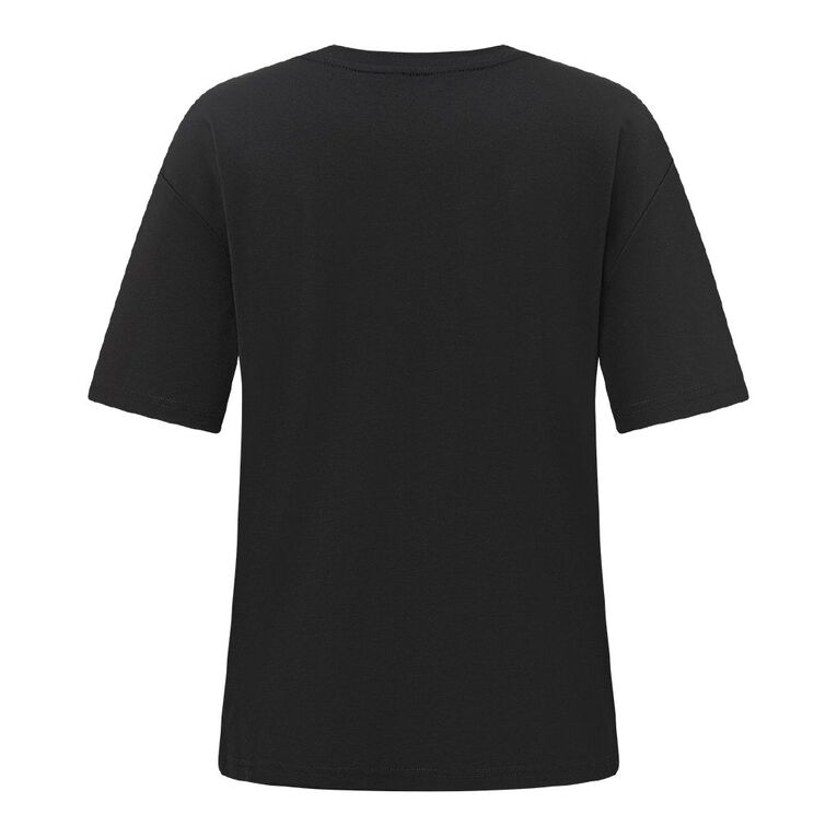 H&H Women's Short Sleeve Boxy Plain Tee, Black, hi-res