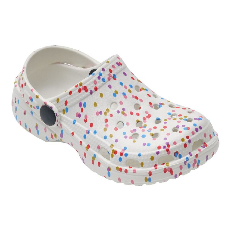 Young Original Junior Kids' Printed Frog Clog Shoes, Cream, hi-res