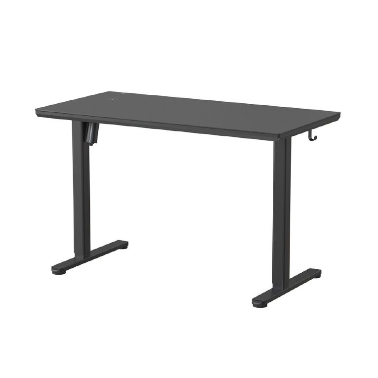 Workspace Height Adjustable Desk 1200W with Drawer Frosted Glass Black, , hi-res