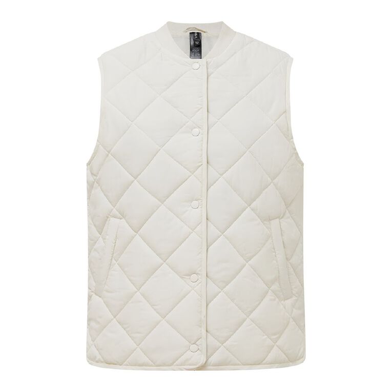 H&H Women's Quilt Vest, Cream, hi-res