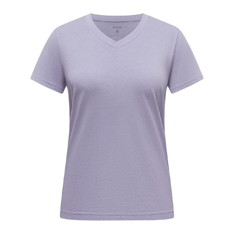 H&H Women's Short Sleeve Cotton V-Neck Tee, Purple Light, hi-res