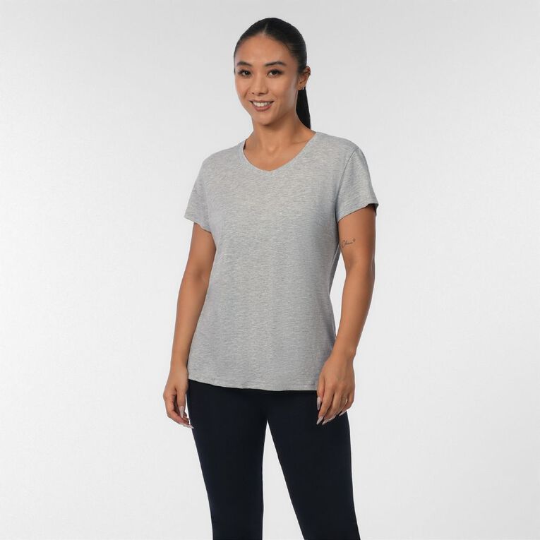 H&H Women's Short Sleeve V-Neck Cotton Tee, Grey Marle, hi-res