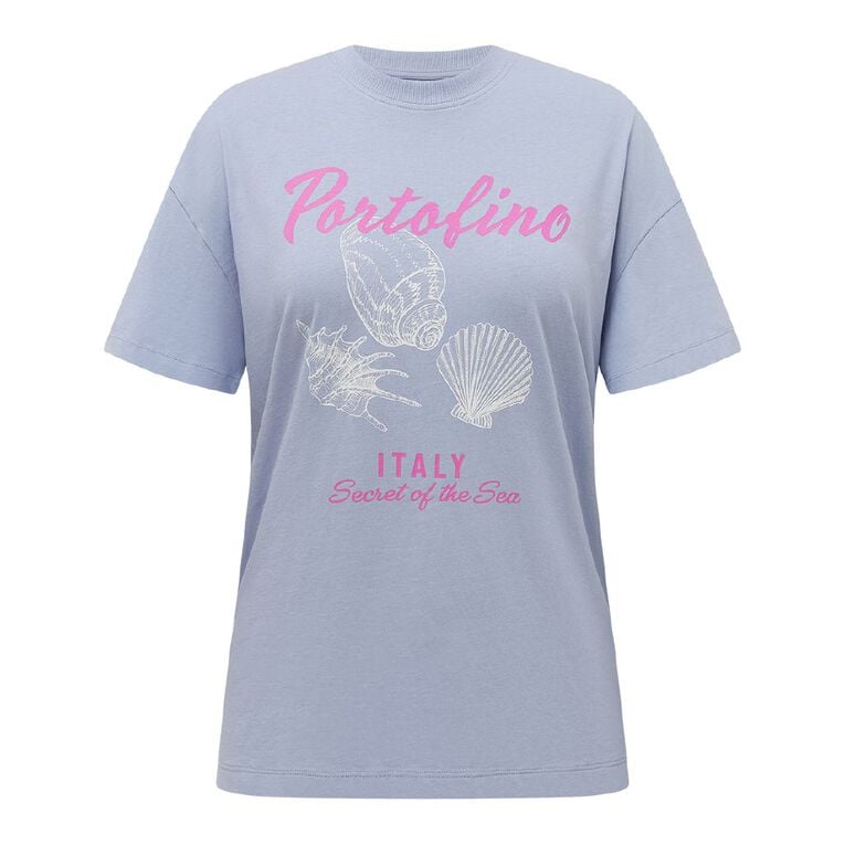 H&H Women's Short Sleeve Boyfriend Graphic Tee, Blue Light, hi-res