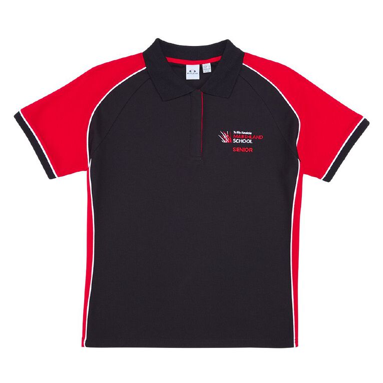 Schooltex Marshland School Senior Polo with Embroidery, Black/Red/White, hi-res