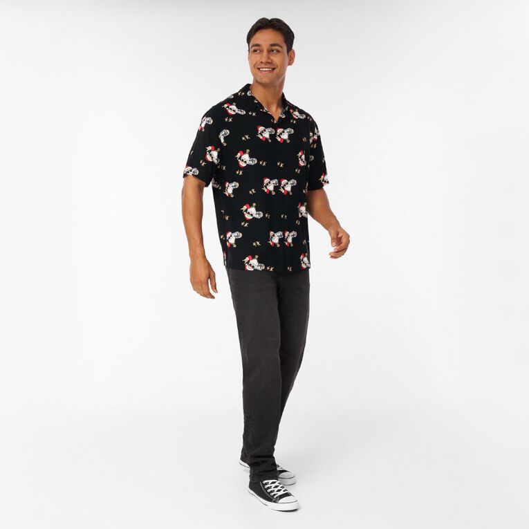 H&H Men's Short Sleeve Printed Shirt, Black, hi-res