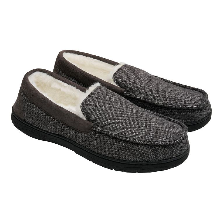 H&H Men's Harold Moccasin Slippers, Grey, hi-res