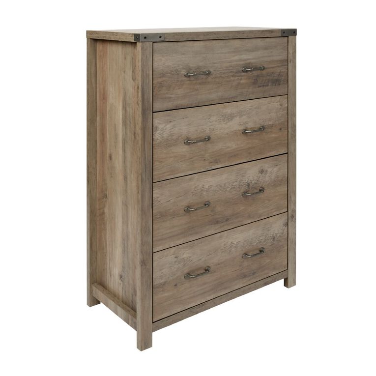 Living & Co Homestead Tallboy 4 Drawer Rustic Oak Finish, , hi-res