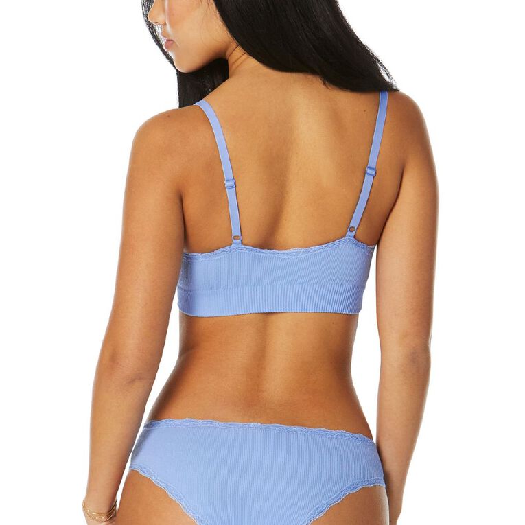 Clio Women's Rib & Lace Padded Tri Bra, Blue, hi-res