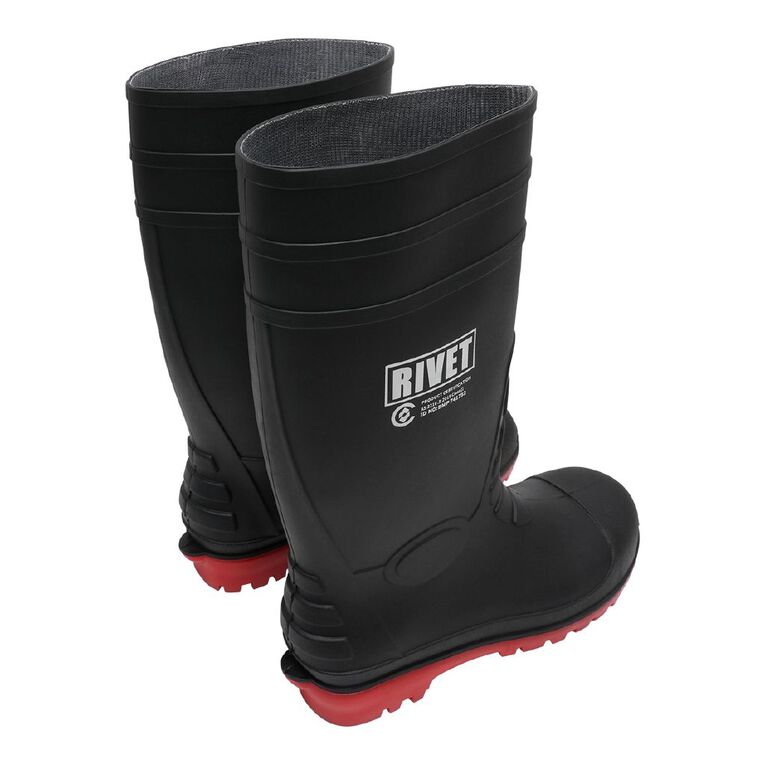 Rivet Men's Steel Toe Gumboots, Black/Orange, hi-res