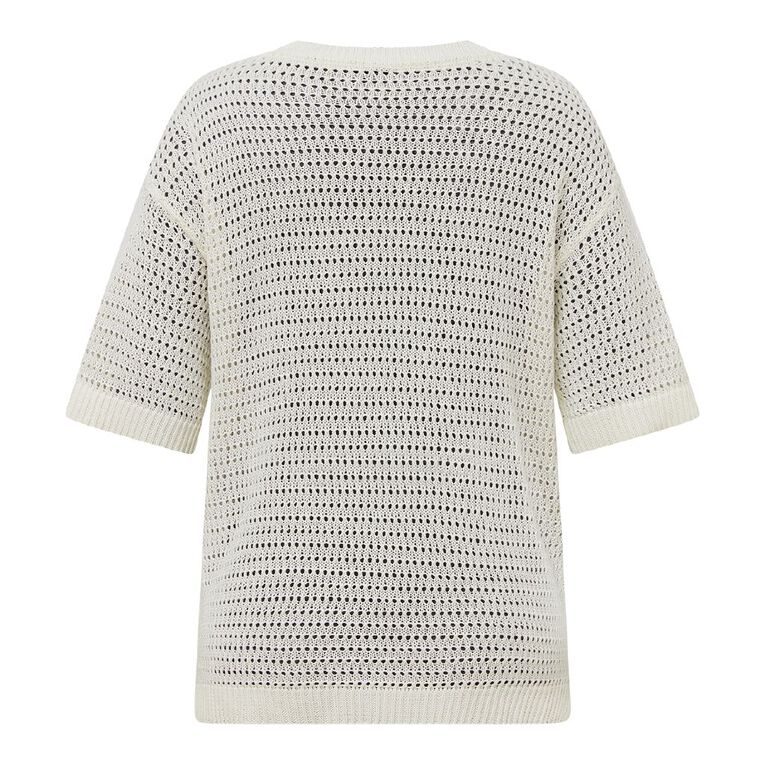 H&H Women's Short Sleeve Eyelet Jumper, Cream, hi-res