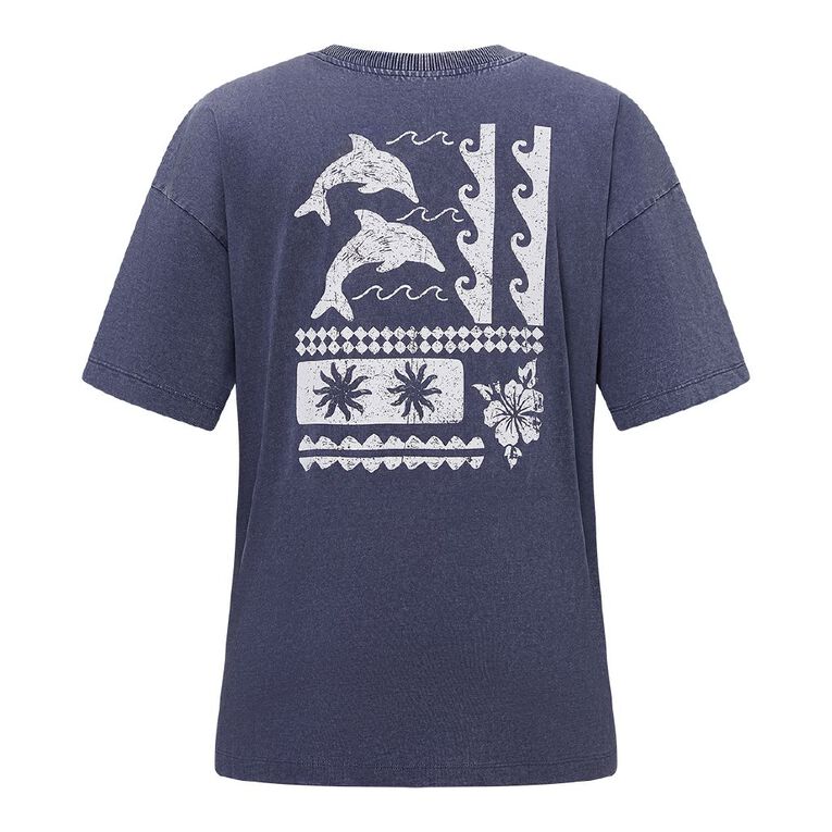 H&H Women's Oversized Boyfriend Graphic Tee, Blue Mid, hi-res