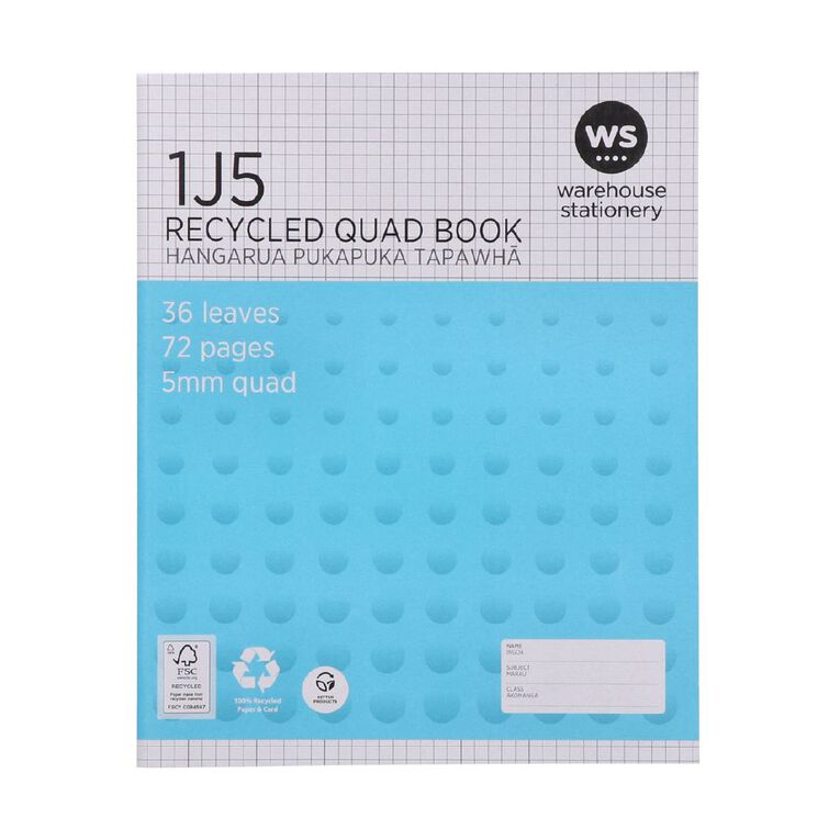 WS Exercise Book 1J5 5mm Quad 36 Leaf Blue Mid, , hi-res