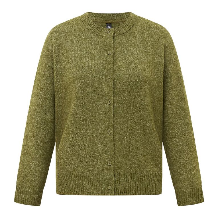 H&H Women's Cosy Oversized Crew Cardigan, Green, hi-res