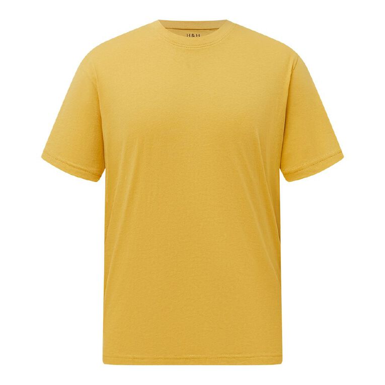 H&H Men's Regular Fit Plain Tee, Yellow Mid, hi-res
