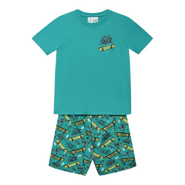 H&H Boys' Tee and Shorts Pyjama Set, Green Mid, hi-res