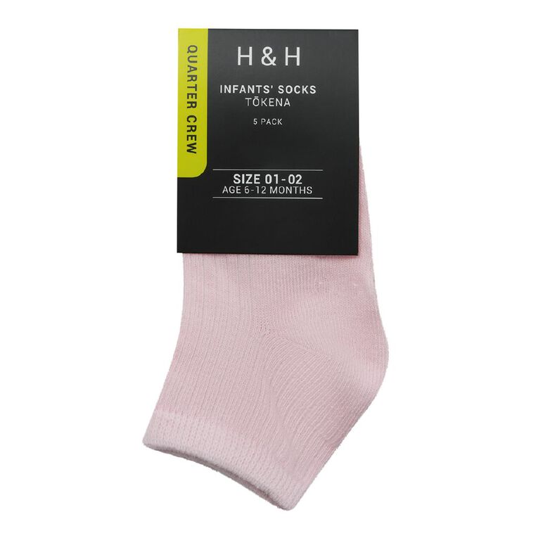 H&H Infants' Rib Quarter Crew 5 Pack, Pink Light, hi-res