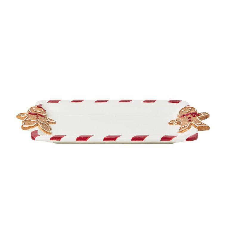 Wonderland Home Candy Cane Gingerbread Man Platter Red/White 26cm, , hi-res