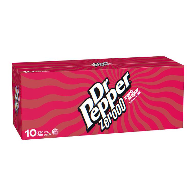 Dr Pepper Zero Sugar Soft Drink Cans 10 Pack 330ml, , hi-res