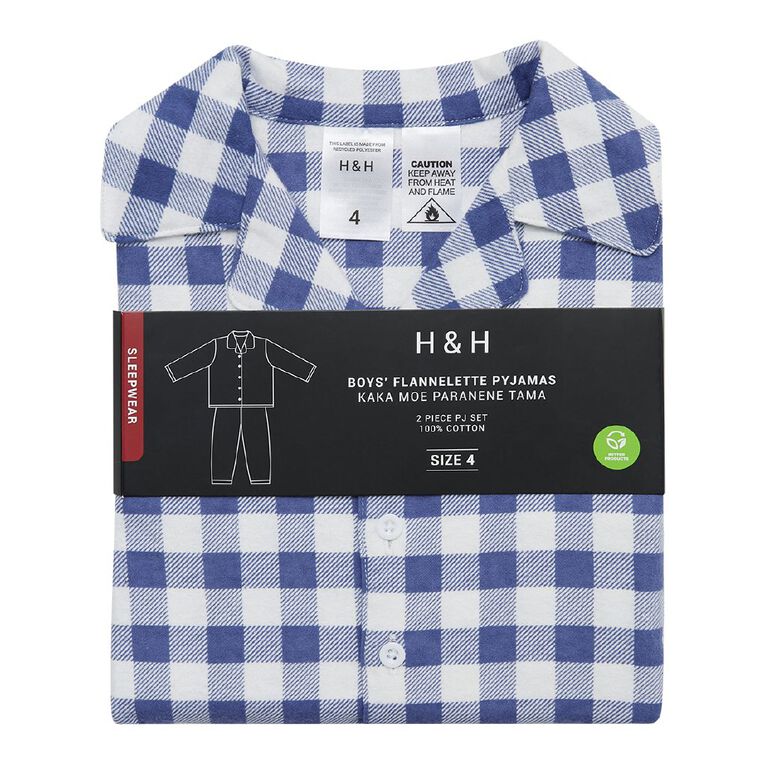 H&H Boys' Flanelette Button Up Pyjama Set, Blue Mid, hi-res
