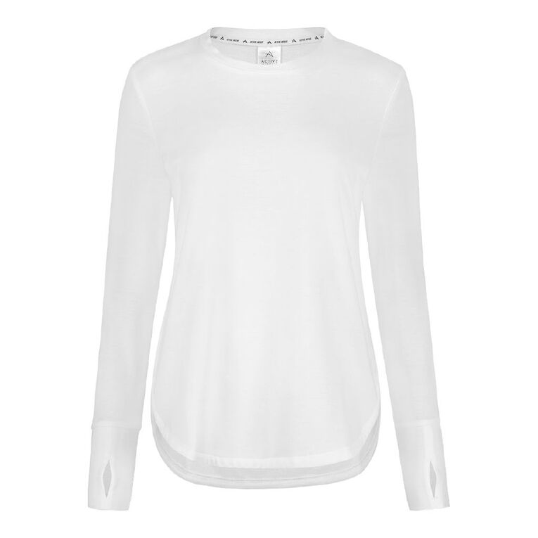 Active Intent Women's Long Sleeve Scoop Lifestyle Tee White | The Warehouse