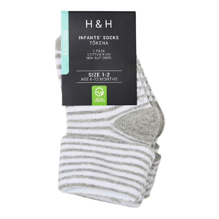 H&H Infants' Bootie Turn Top 3 Pack, Grey, hi-res