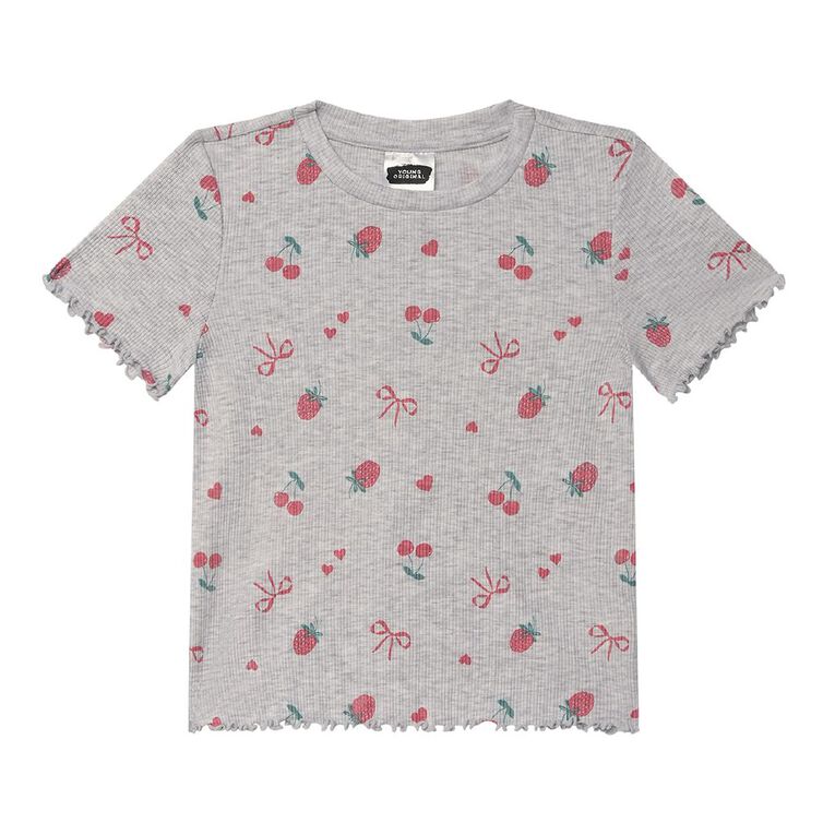 Young Original Short Sleeve All Over Print Rib Top, Grey Light, hi-res