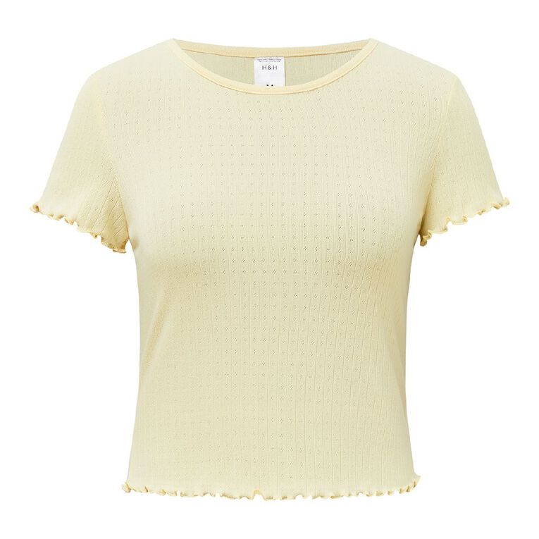 H&H Women's Pointelle Sleep Baby Tee, Yellow Light, hi-res