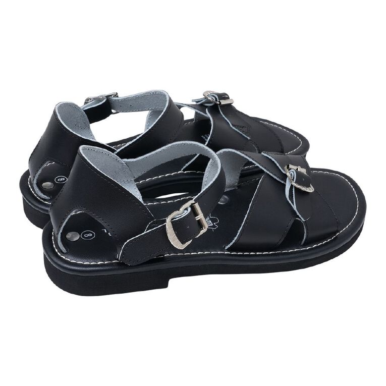 Young Original Senior Kids' Lennox Leather School Sandals, Black, hi-res