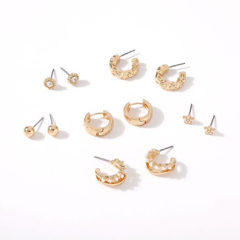 H&H Pearl Star Wavy Huggie Hoop Earrings 6 Pairs, , hi-res