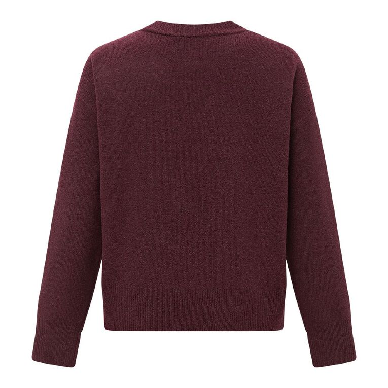 H&H Women's Oversized Crew Neck Cosy Knit Jumper, Red Dark, hi-res