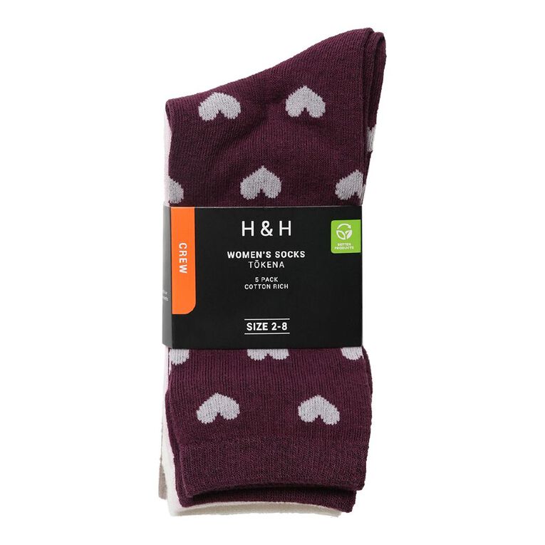 H&H Women's Crew Jaquard Socks 5 Pack, Pink Light, hi-res