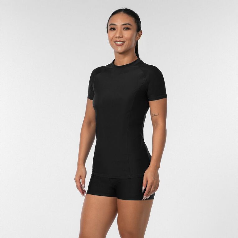 H&H Women's Plain Short Sleeve Rash Vest, Black, hi-res