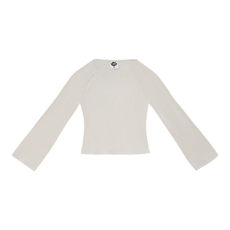 Young Original Long Sleeve Rib Flare Top, Cream, hi-res