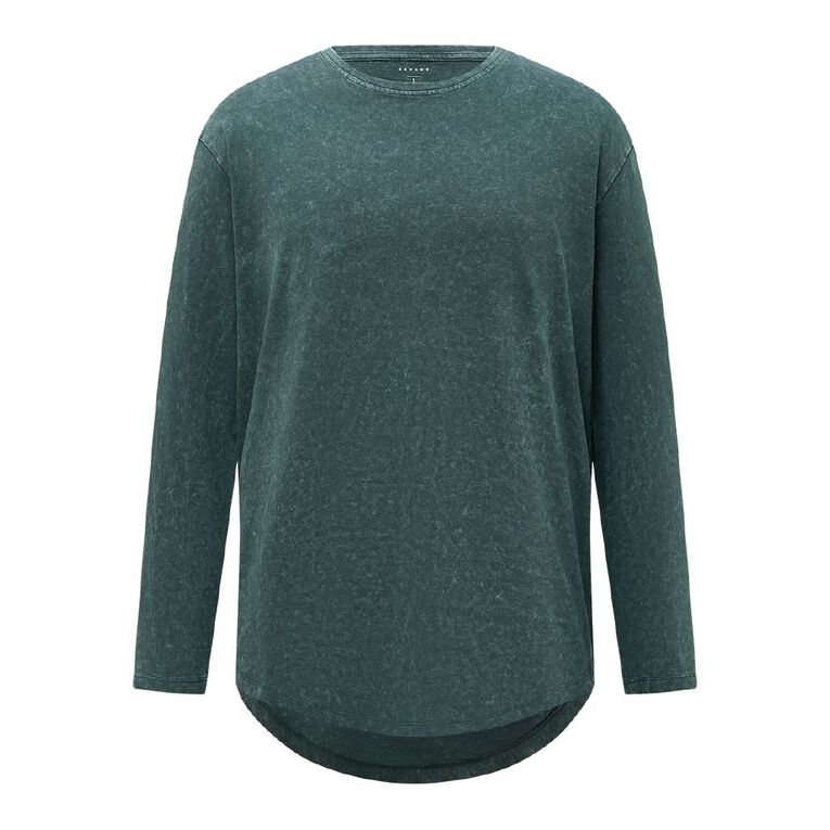 Garage Men's Long Line Acid Wash Tee, Green Dark, hi-res