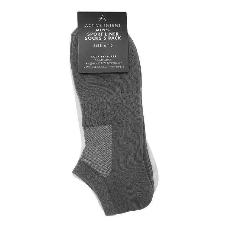 Active Intent Men's Sports Liner Socks 5 Pack, White, hi-res